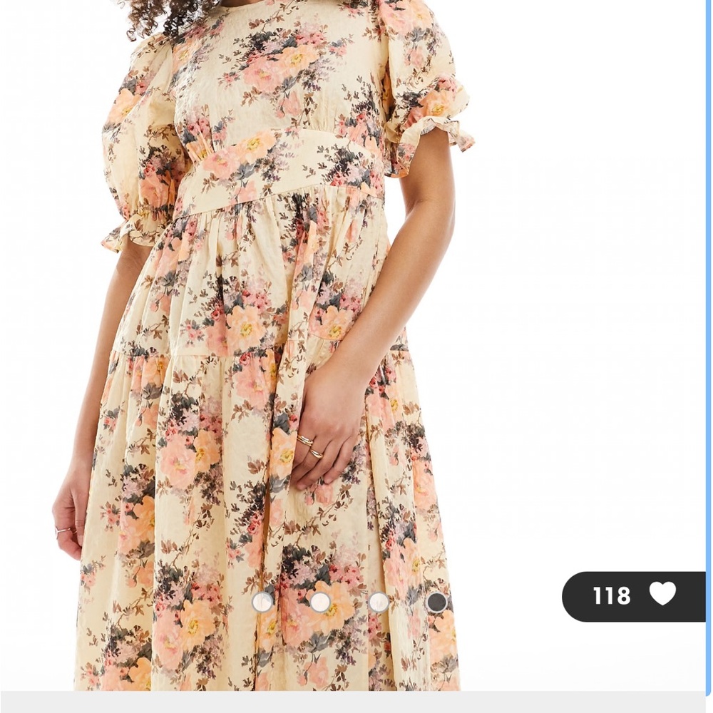 &other stories butter yellow midi dress puff sleeve floral
